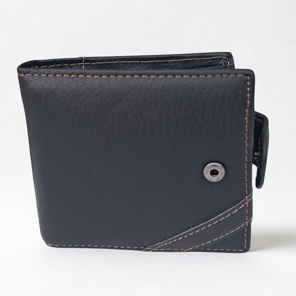 Vivace Men's Wallet: DARK COFFEE Genuine Leather embossed Wallet with Clip and Zip detailing