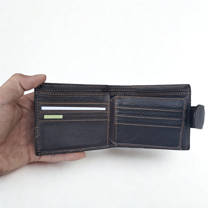 Vivace Men's Wallet: DARK COFFEE Genuine Leather embossed Wallet with Clip and Zip detailing