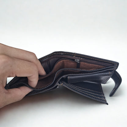 Vivace Men's Wallet: DARK COFFEE Genuine Leather embossed Wallet with Clip and Zip detailing
