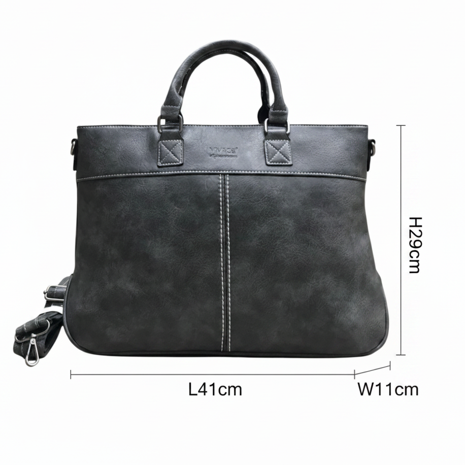 Vivace Laptop Bag: GREY PU Leather with Adjustable Strap