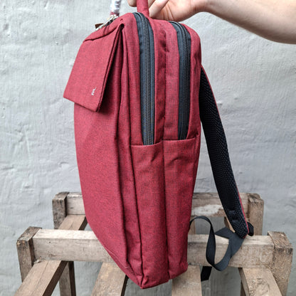 Red Vivace Laptopb Backpack side view.