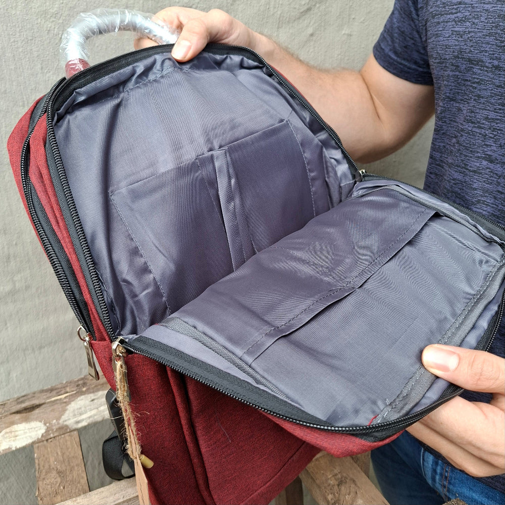 Red Vivace Laptop Backpack Middle Compartment open view. 