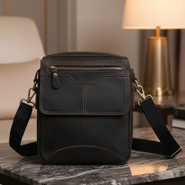 Vivace Genuine Leather Sling Bag: COFFEE Brown UNISEX Large Messenger/ Sling Bag