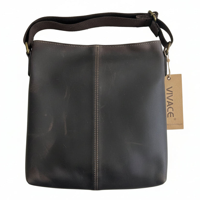 Vivace Sling Bag: Genuine Leather Medium Sling Bag - Grey/Brown