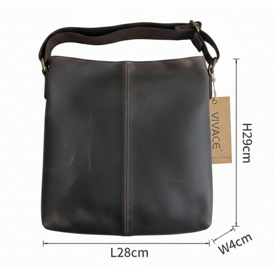 Vivace Sling Bag: Genuine Leather Medium Sling Bag - Grey/Brown